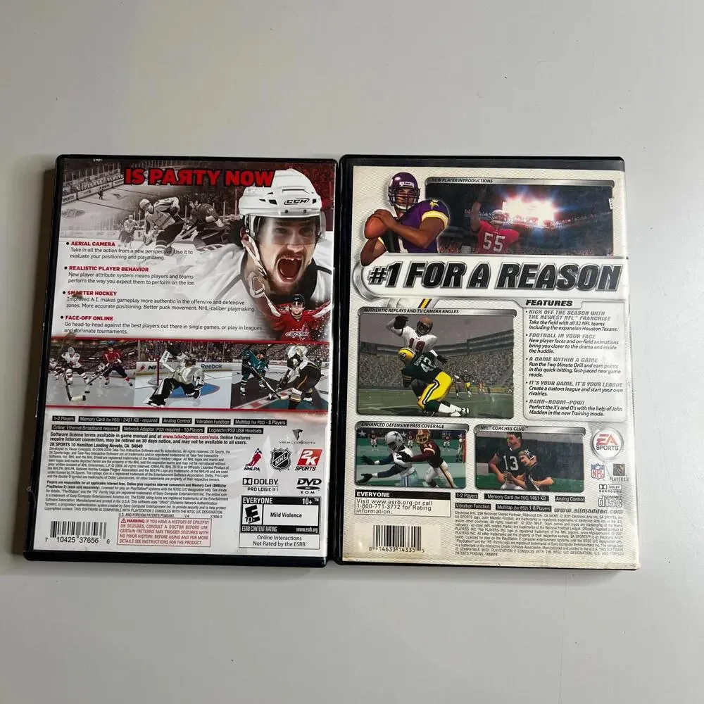 Lot of 2 Sony PlayStation 2 Games - NHL 2K10 (Ovechkin) + Madden NFL‎ 2002